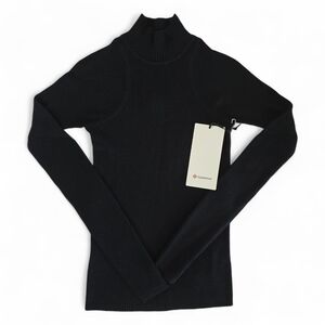 NWT Lululemon Women Black Merino Wool Mock Neck Thermo Knit Ribbed Pullover Sz 4